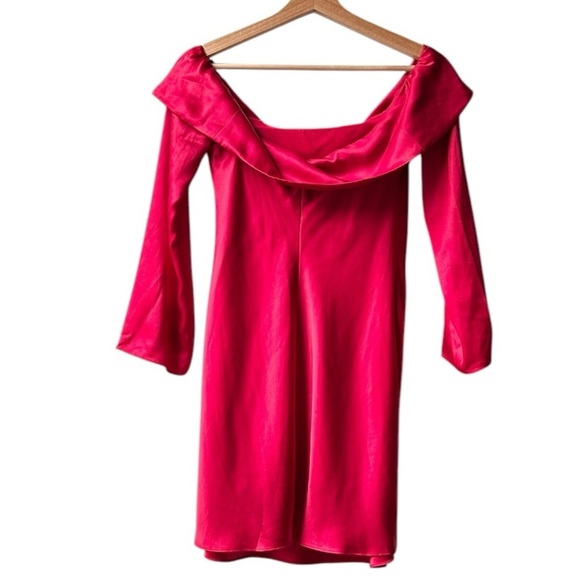 Reformation Maves Bridesmaid Satin Mini Dress Cherry Red Off-Shoulder Sz S - Picture 9 of 16